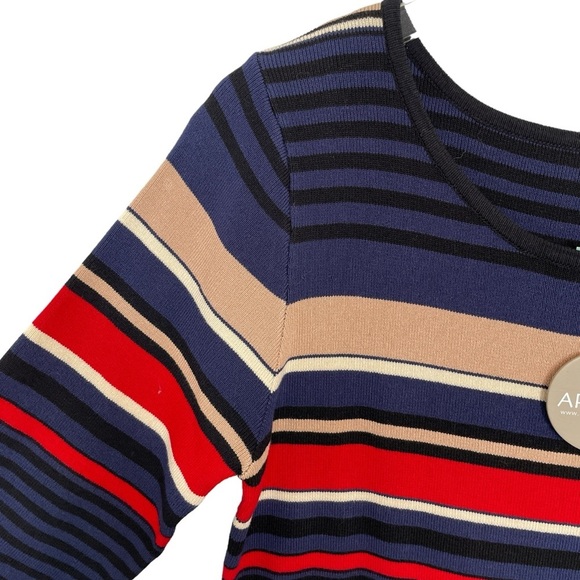 APRICOT Blue and Red Ribbed Sheath Dress with Crew Neck - Picture 7 of 13